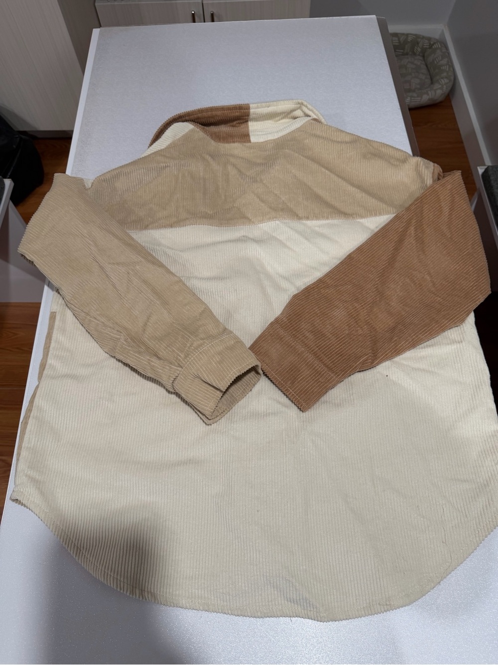 Alya Two-Tone Corduroy Shirt Jacket in Cream and Tan - Picture 3 of 3